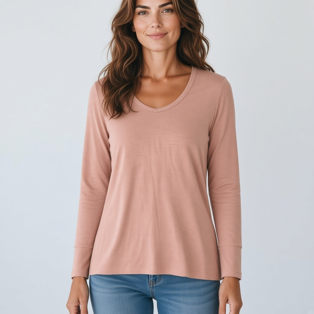 a.n.a A New Approach Women’s Large Dusty Rose Metallic Stripe Long Sleeve Top